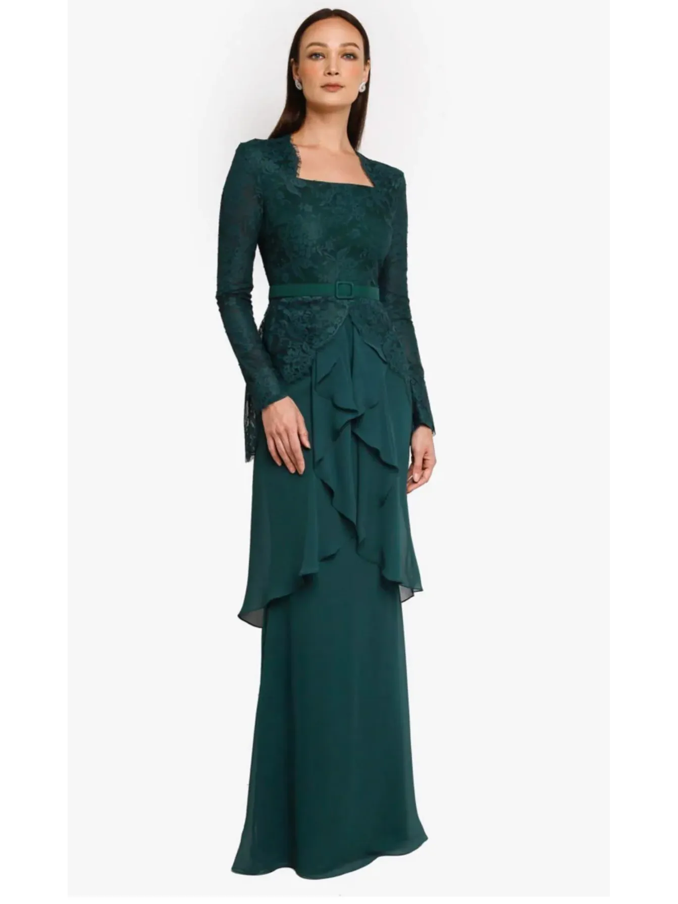 Nurita Harith Monroe Lace Chiffon Dress Emerald Green - Green - XXL ...